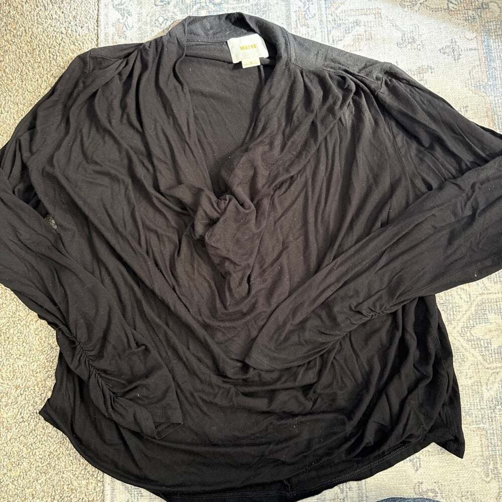 Maeve Anthropologie Black Draped Cowl Neck Long Sleeve Blouse med